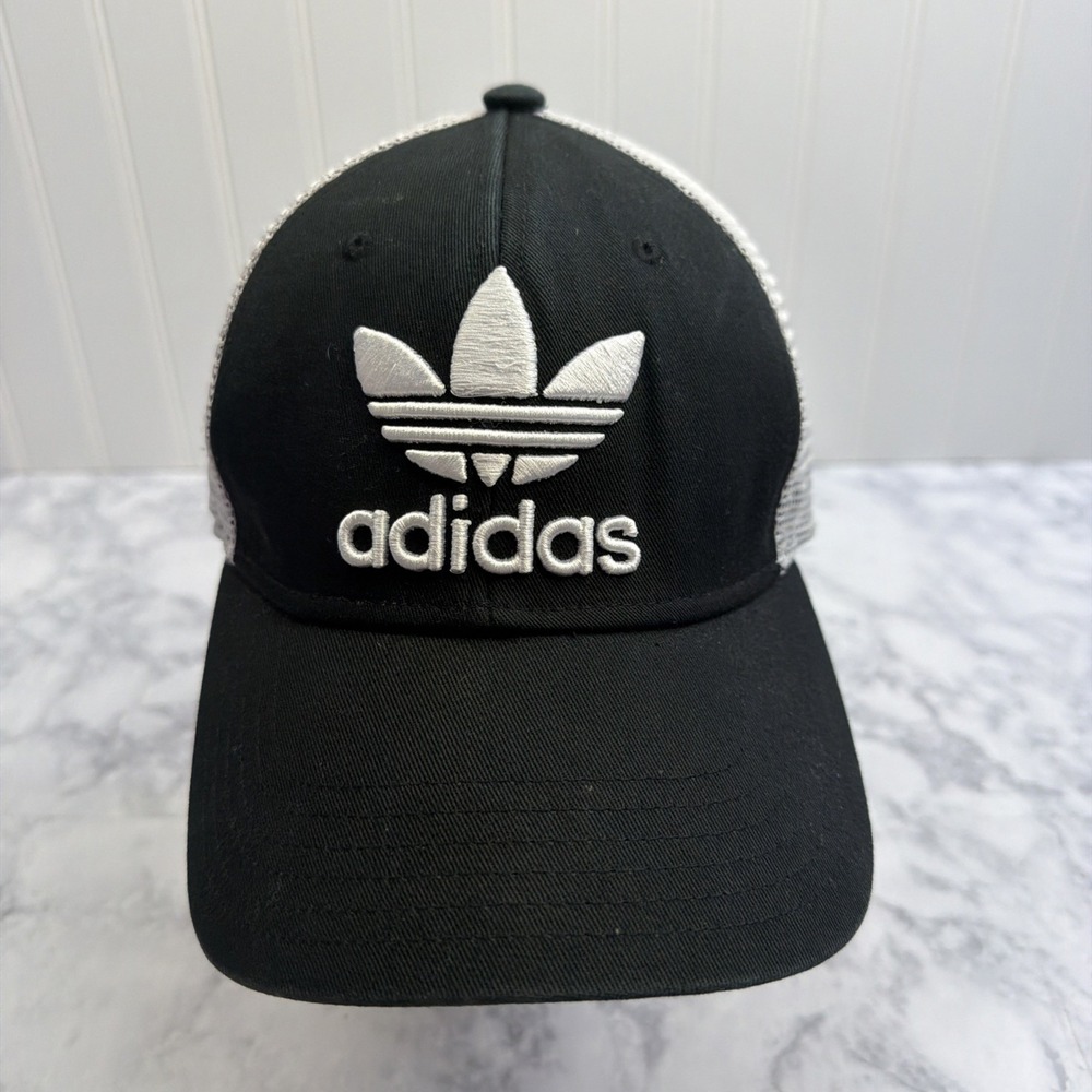 adidas Black White Men's Adjustable Mesh Back Trucker Hat One Size